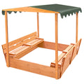 Covered Convertible Cedar Sandbox with Canopy and Two Bench Seats P3574