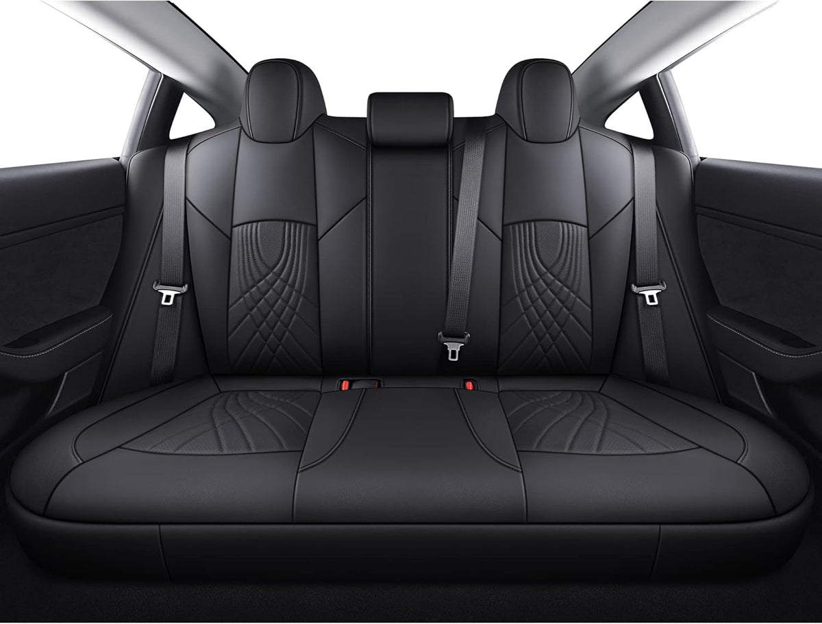 Tesla Seat Covers Full Set Water Proof Faux Leather Black Red X52099