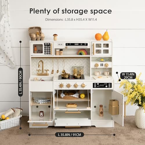 Wooden Play Kitchen with 15 Accessories U8270