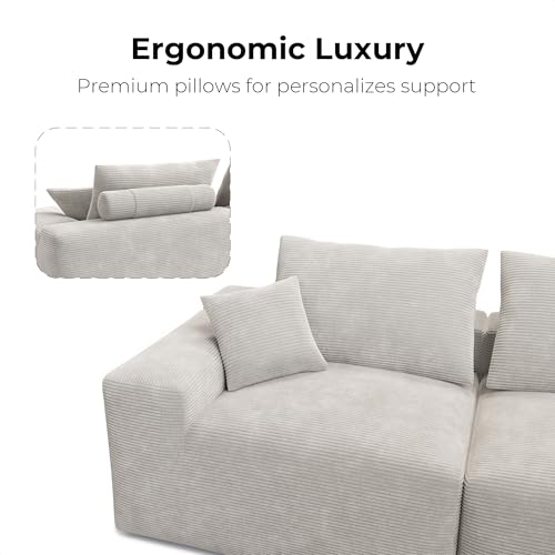 Green Corduroy L-Shaped Modular Sectional Sofa with Ottoman K3611