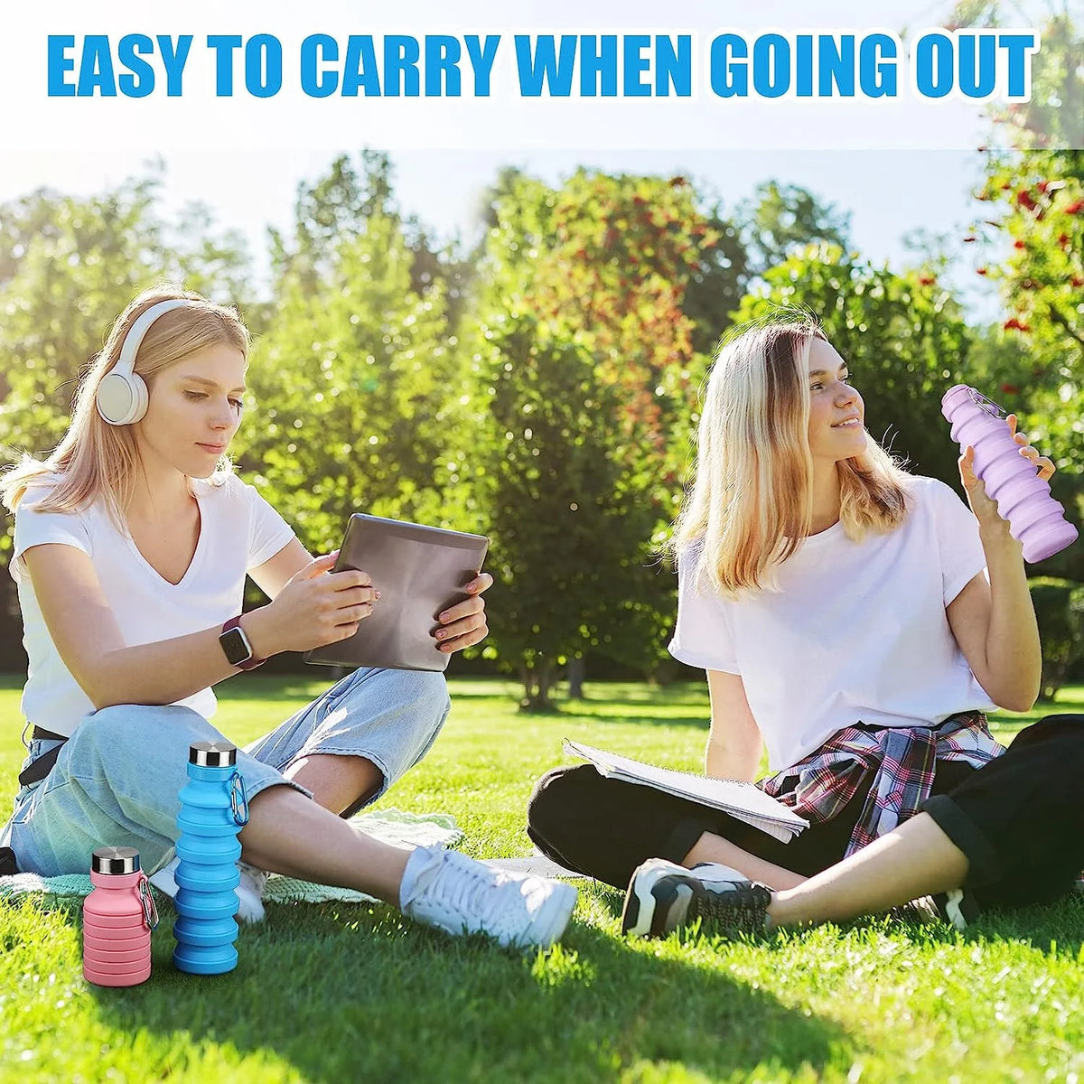 12 Pieces 18oz Collapsible Silicone Travel Water Bottles with Clip F485053