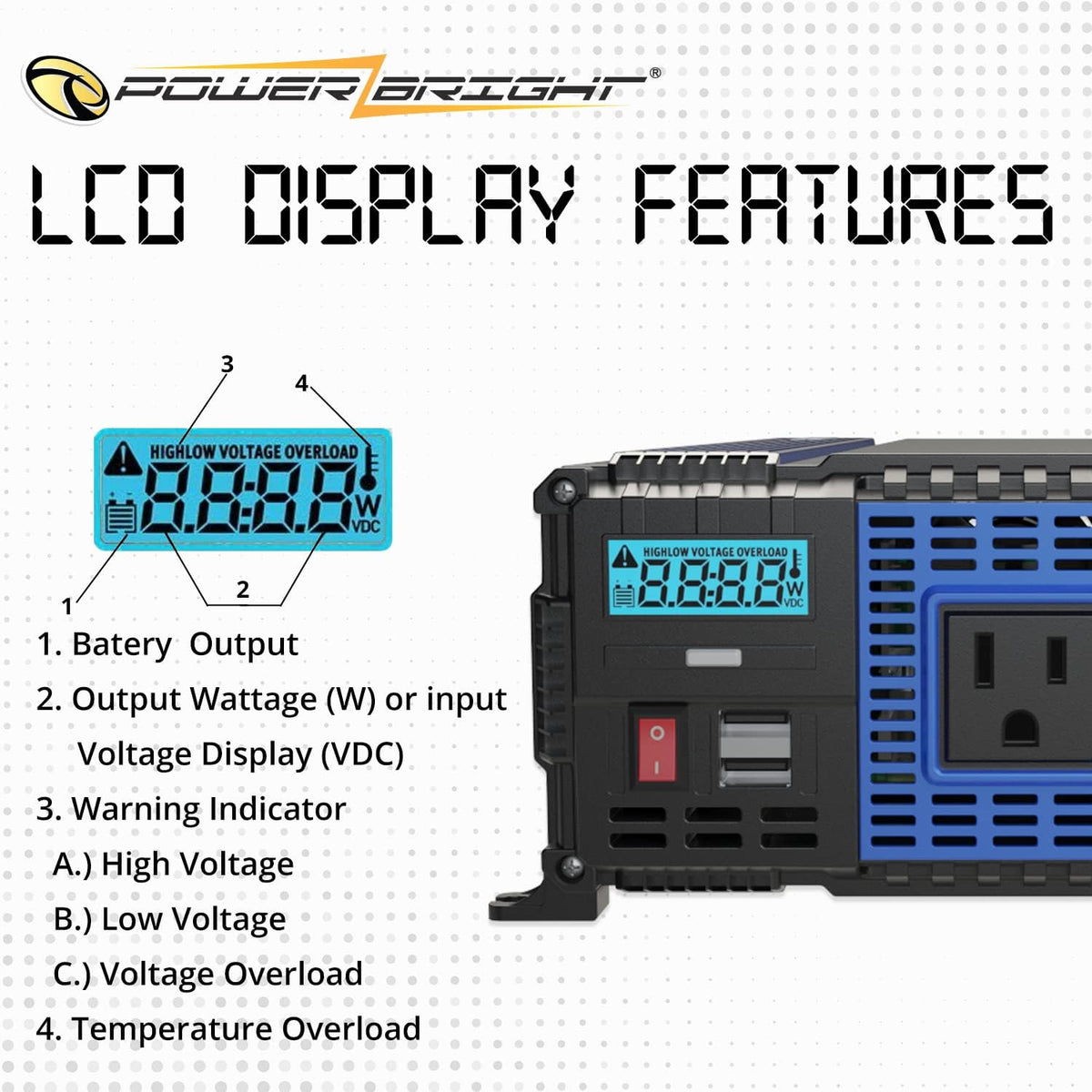 1100 Watts 12V to 110V Modified Sine Wave Power Inverter J366