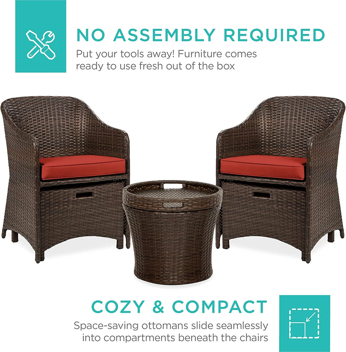 5-Piece Wicker Outdoor Patio Furniture Set with Storage Table A3196