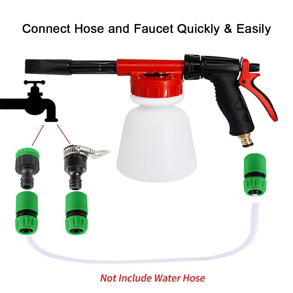 Car Wash Foam Sprayer Nozzle Kit with 1 Liter Bottle Universal Connectors I805