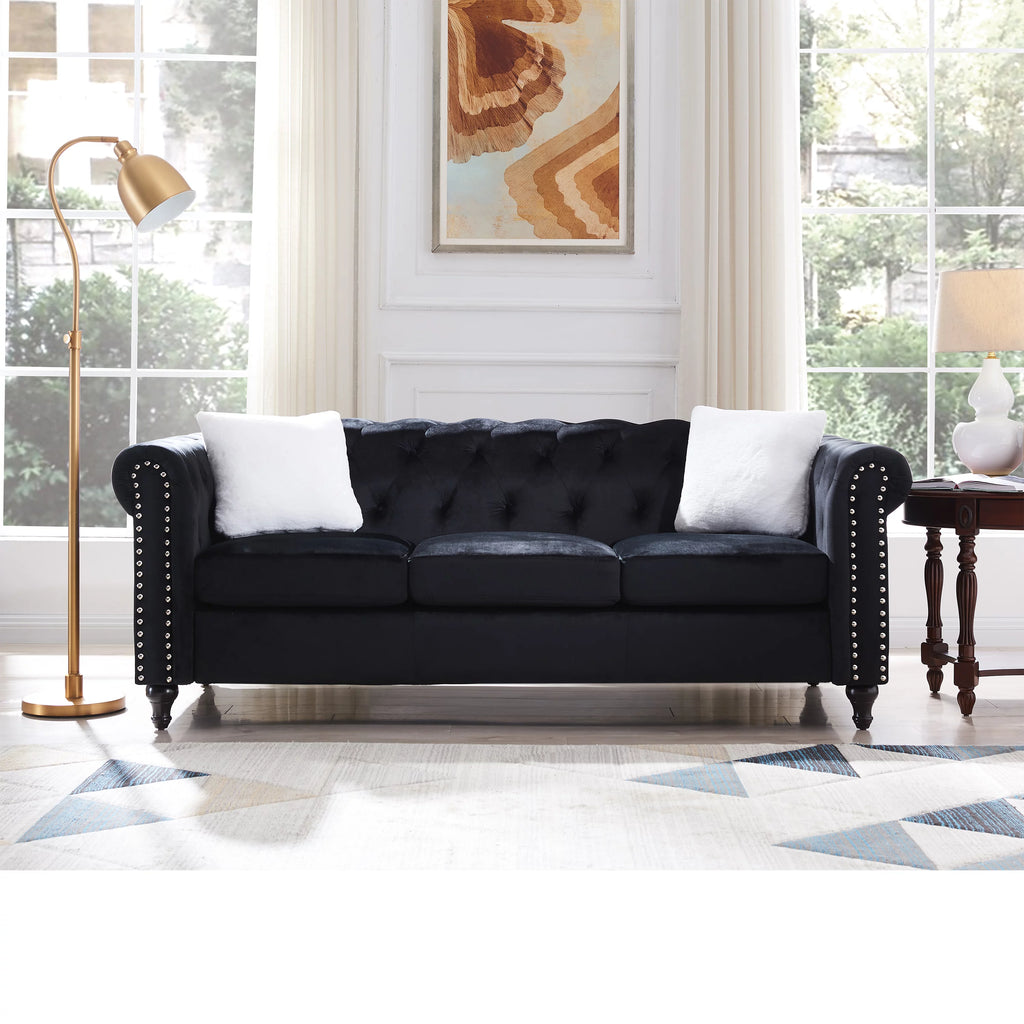 Black 2 Piece Sofa Set with 4 White Pillows P109758