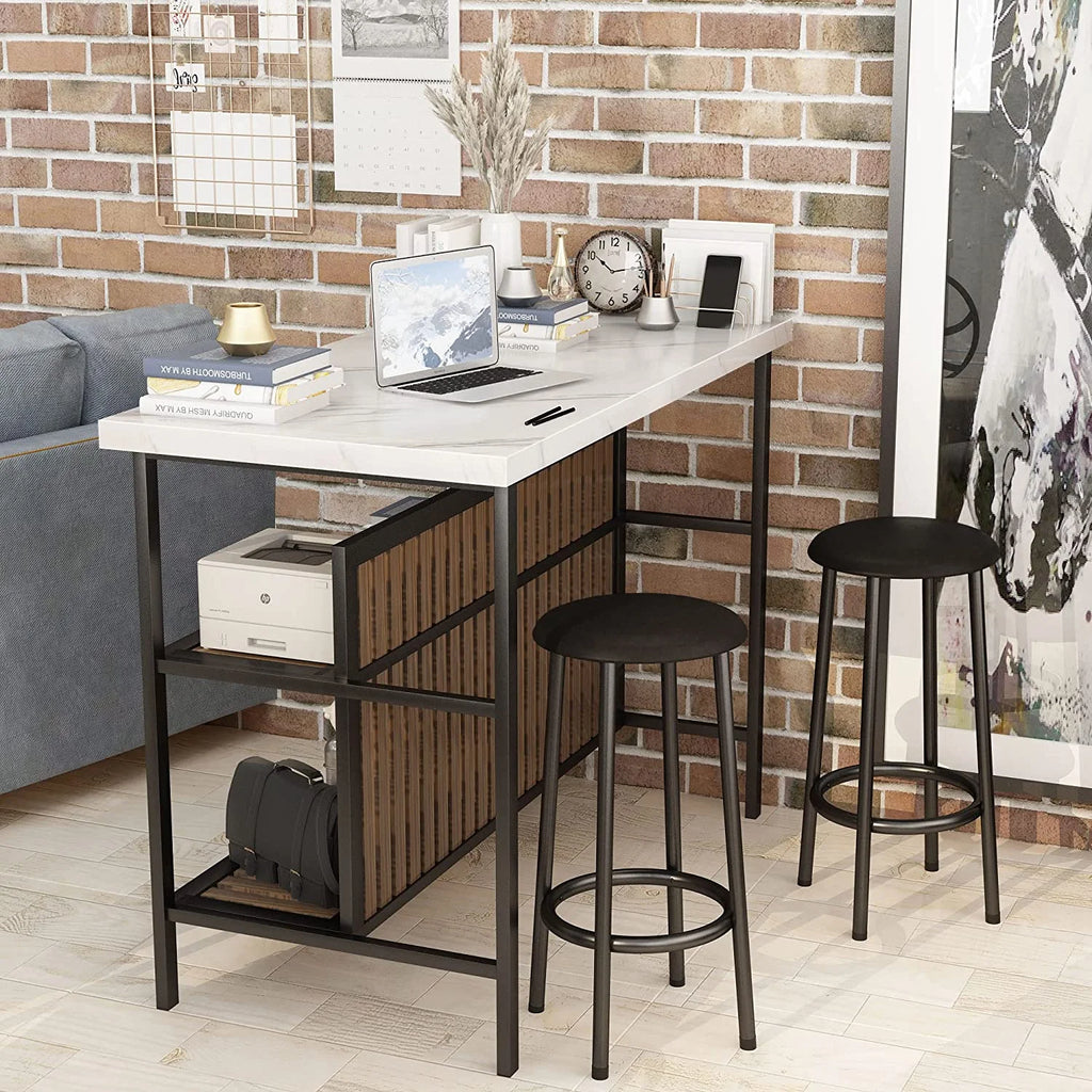 White 3-Piece Bar Table and Chairs Set with Storage Shelf L497
