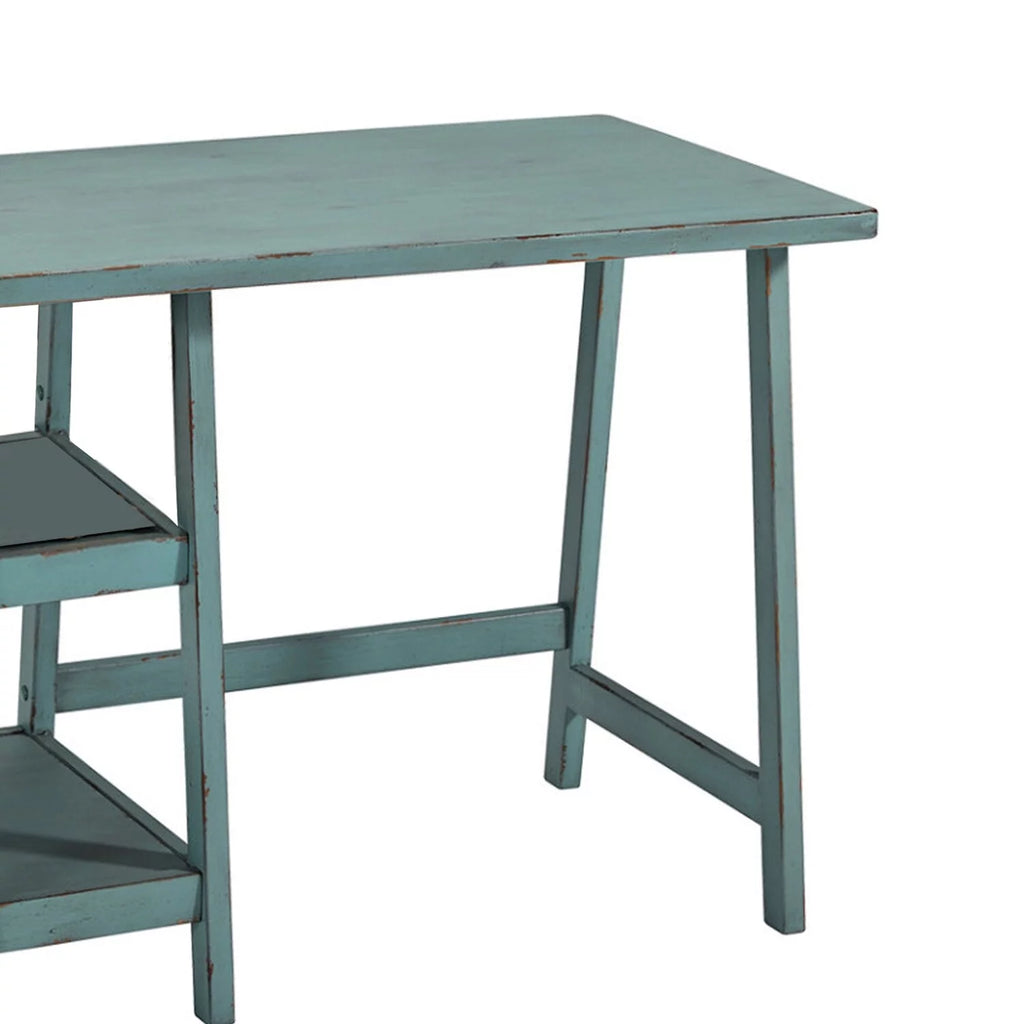 Rectangular Distressed Wooden Desk with Two Display Shelves S691524