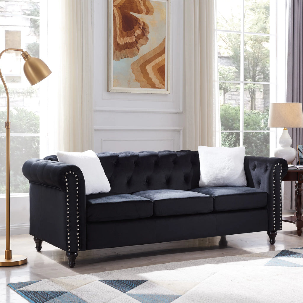 Black 2 Piece Sofa Set with 4 White Pillows P109758