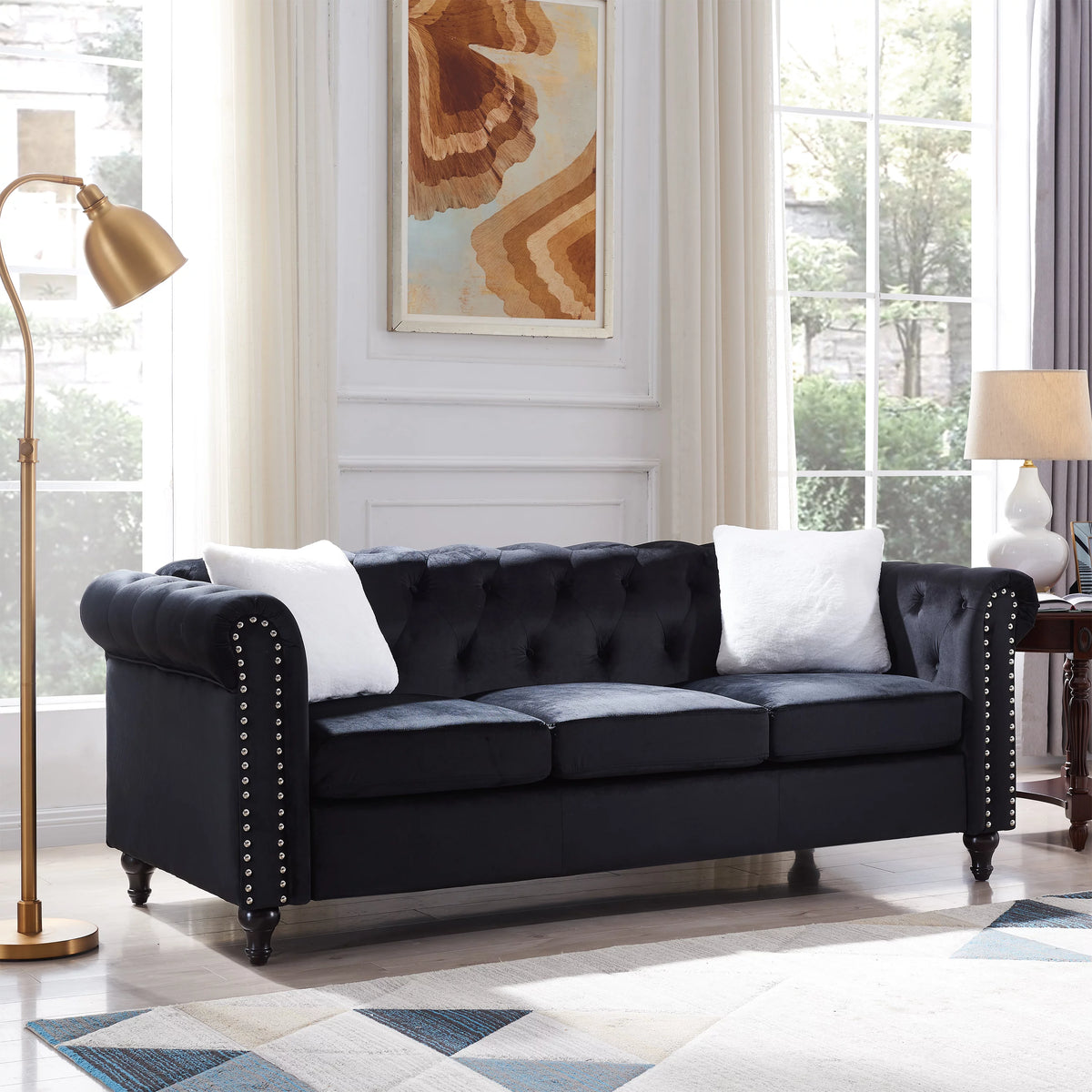 Black 2 Piece Sofa Set with 4 White Pillows P109758