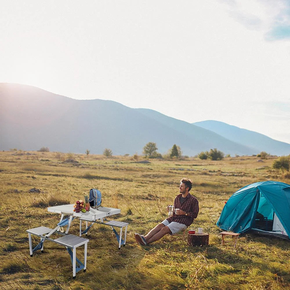 Portable Folding Picnic Table with 4-Person Chair Seats Aluminum Alloy F5765