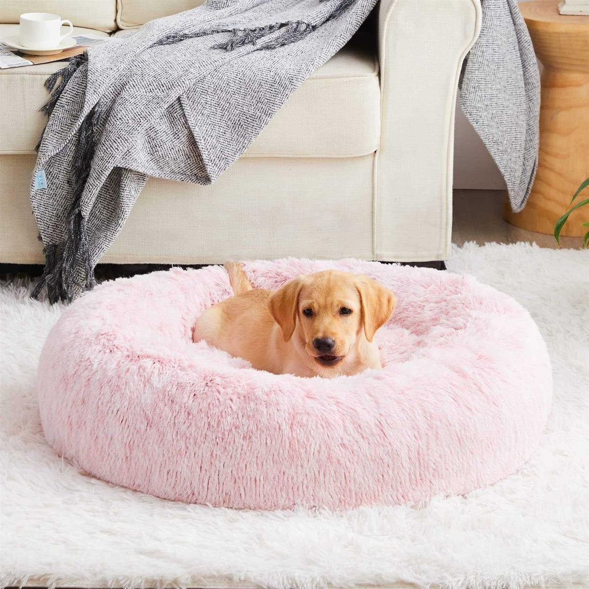 Small Dog Bed Donut Faux Fur Anti-Anxiety S436764