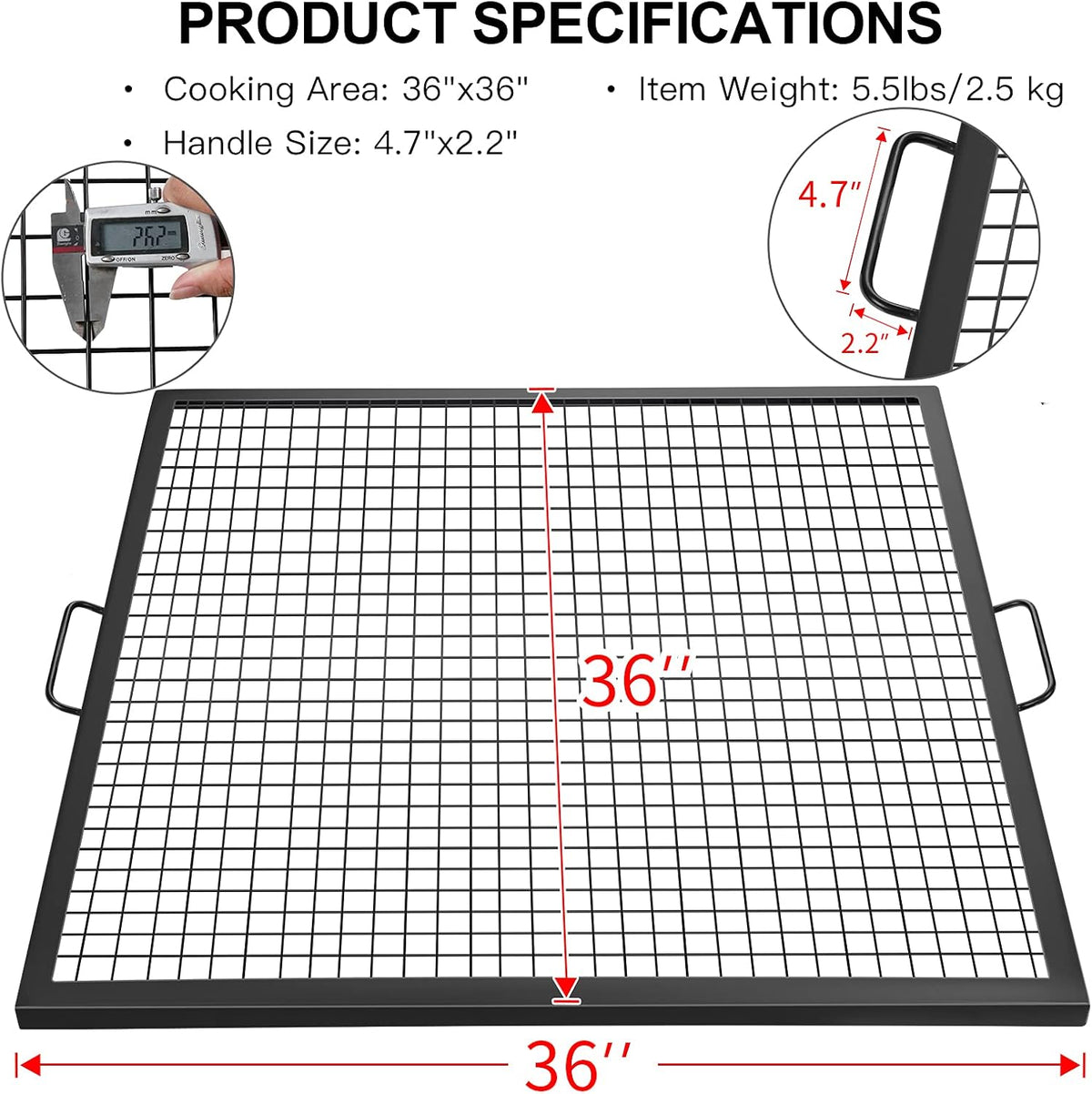 36×36inch Steel Campfire Grill Grate with Handles S17037