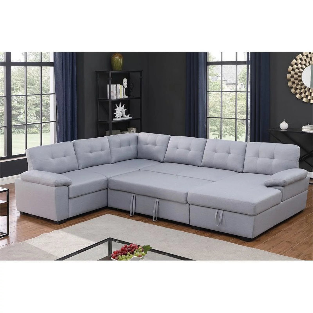 5-Seat Fabric Sleeper Sectional Sofa with Storage X554055