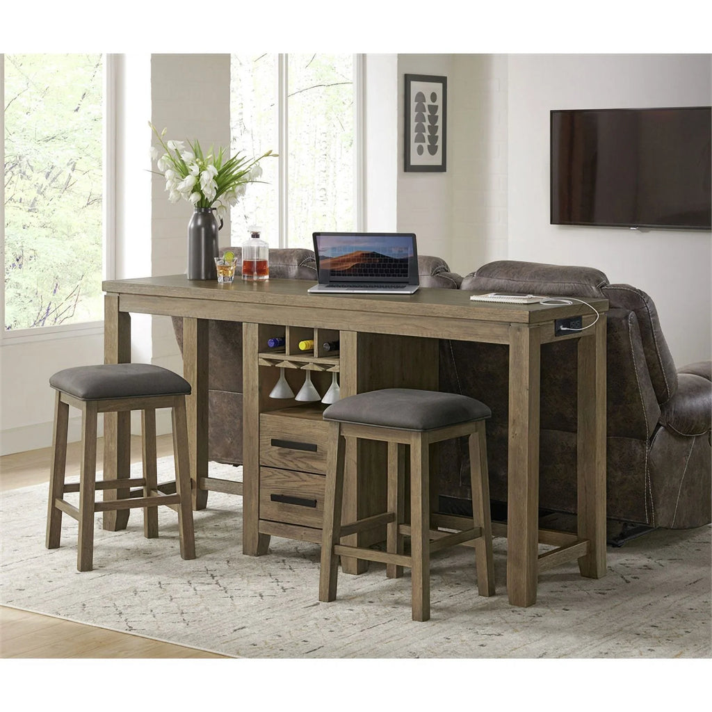 3PC Wood Sofa Console Bar Table Set with 2 Stools U692