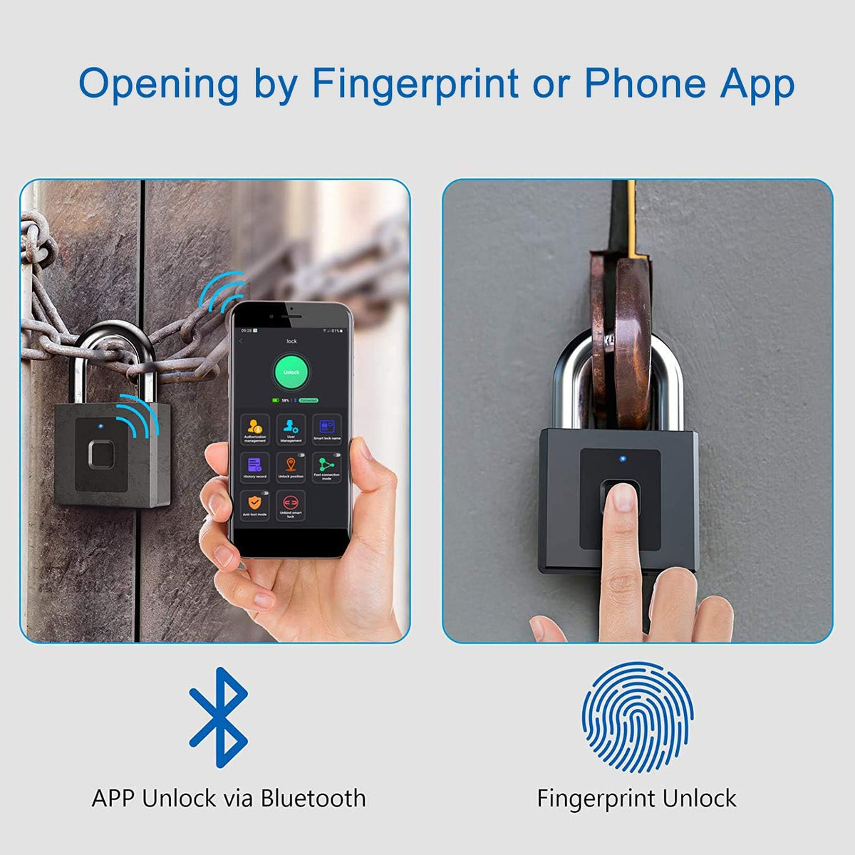Fingerprint Padlock, Keyless, Waterproof, Pack of 2 M460