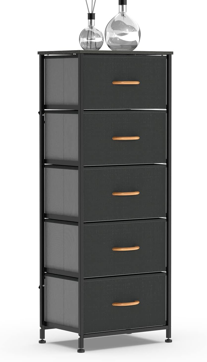 Charcoal 5 Drawer Fabric Dresser Tower I98461