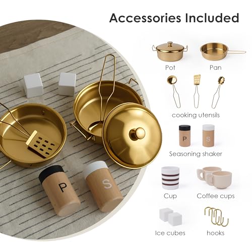 Wooden Play Kitchen with 15 Accessories U8270