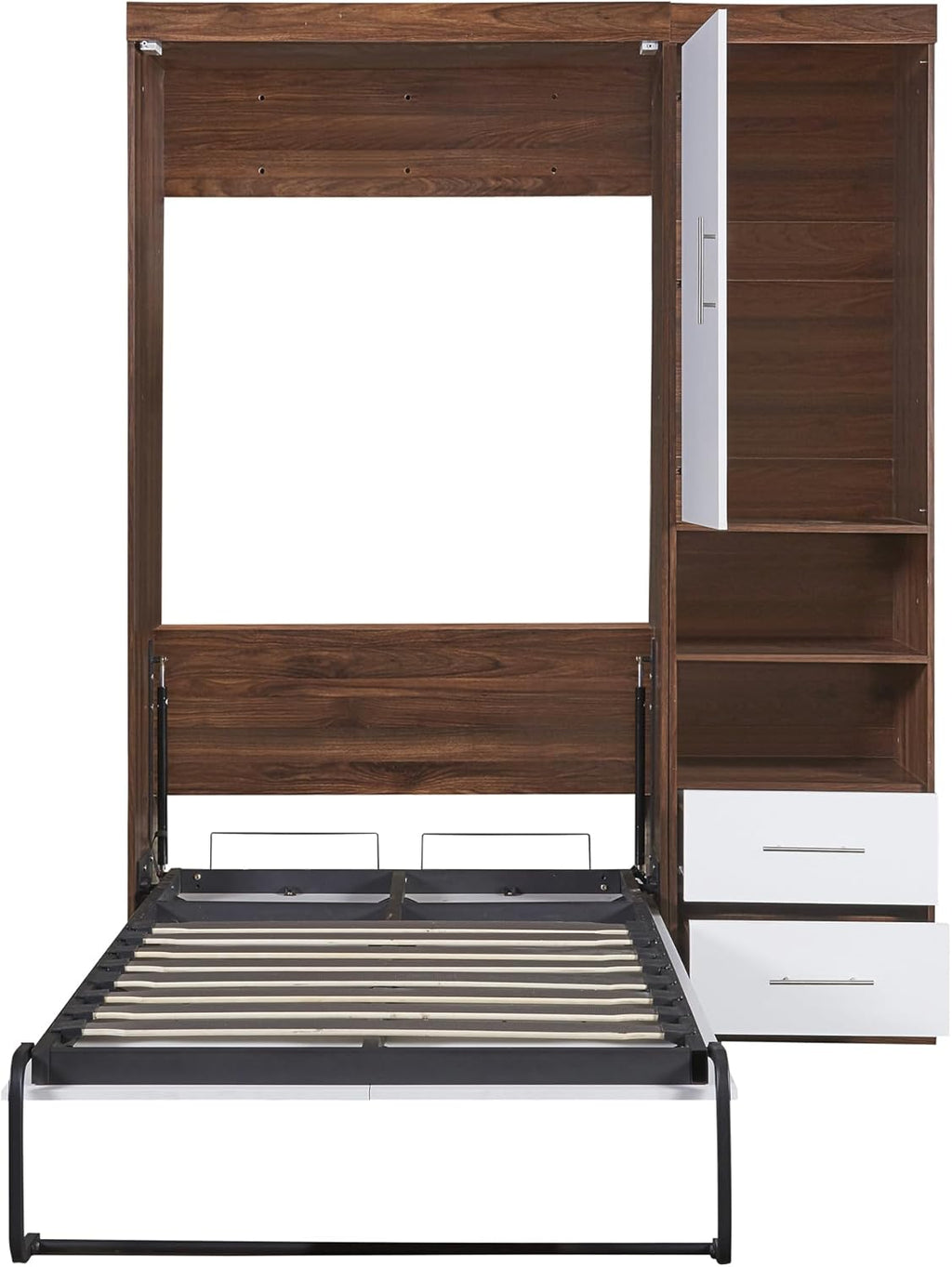 White Twin Size Murphy Bed with Cabinet E497