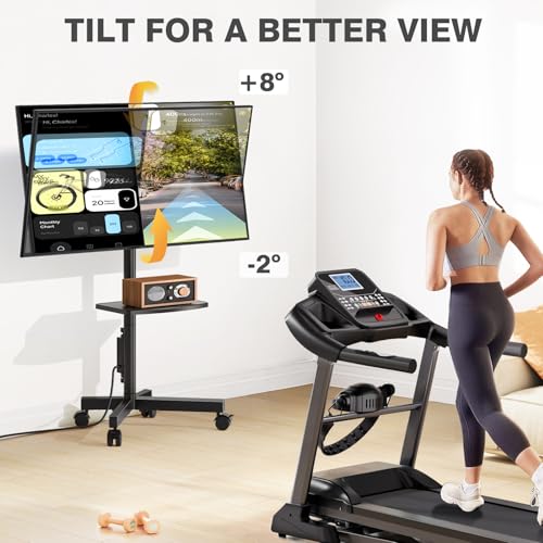 Mobile TV Stand with Power Outlet, Tilt Rolling TV Cart for 23-60 Inch TVs up to 88 lbs, Height Adjustment, Max VESA 400x400mm U9692