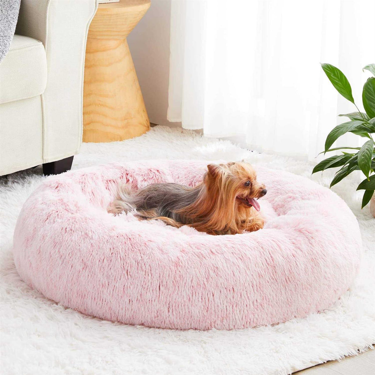 Small Dog Bed Donut Faux Fur Anti-Anxiety S436764