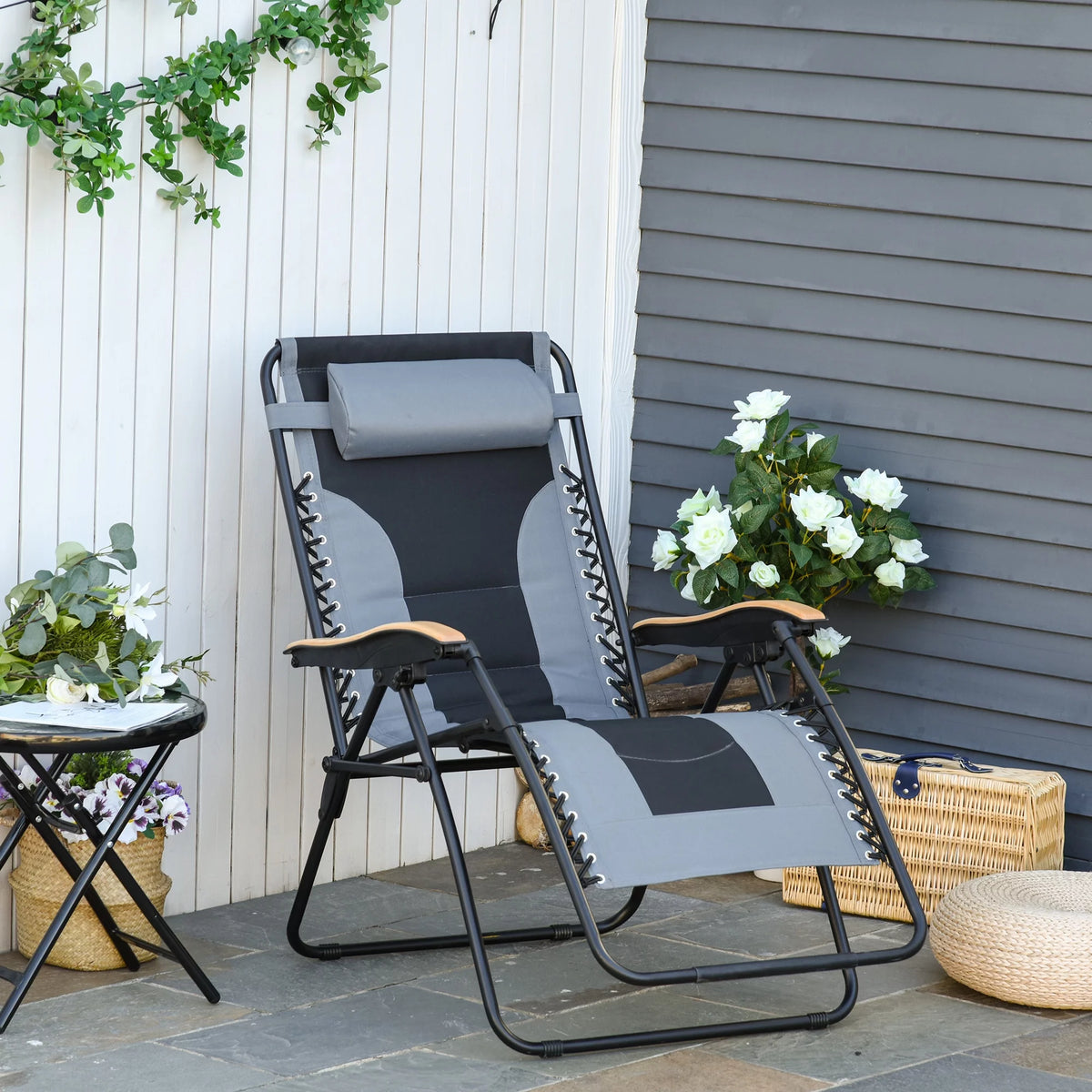 Foldable Reclining Zero Gravity Chair with Cup Holders, Gray X835