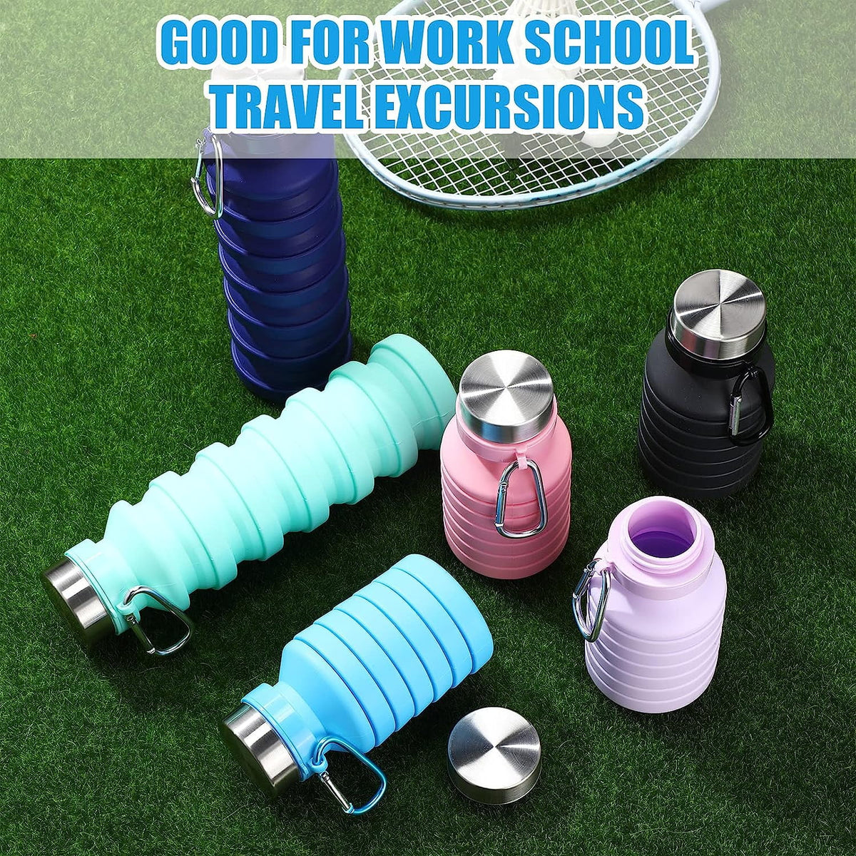 12 Pieces 18oz Collapsible Silicone Travel Water Bottles with Clip F485053