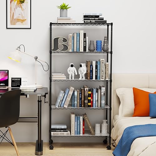 5 Tier NSF Metal Wire Shelving Unit, 60" H x 30" L x 14" D, Chrome I744349