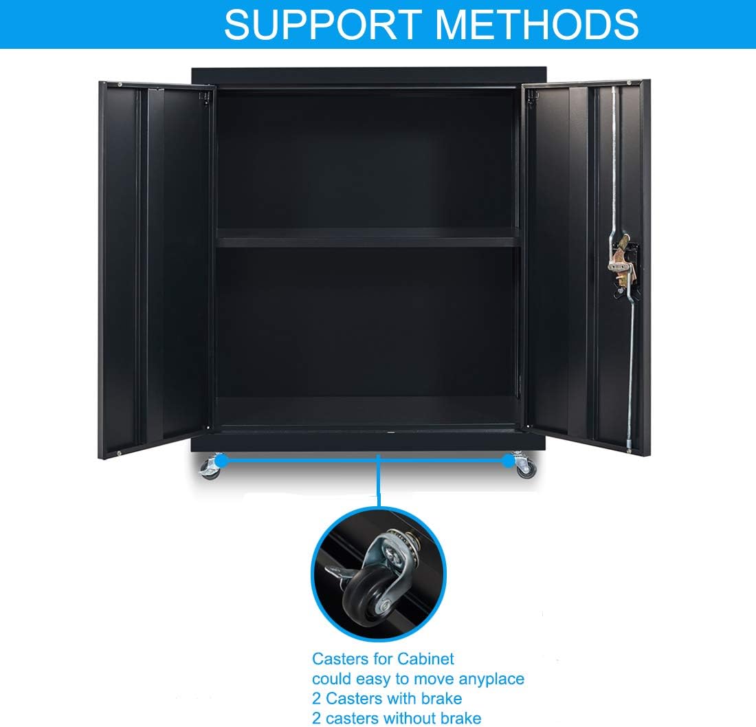 Black Metal Storage Cabinet with Doors and Shelves W15448