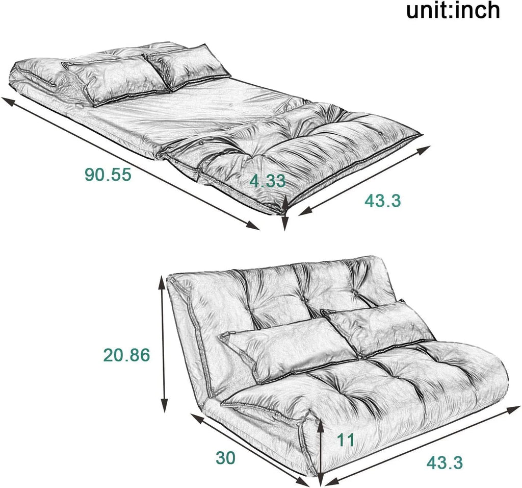 Adjustable Floor Sofa Bed with 2 Pillows, 5 Reclining Position, Black E8842