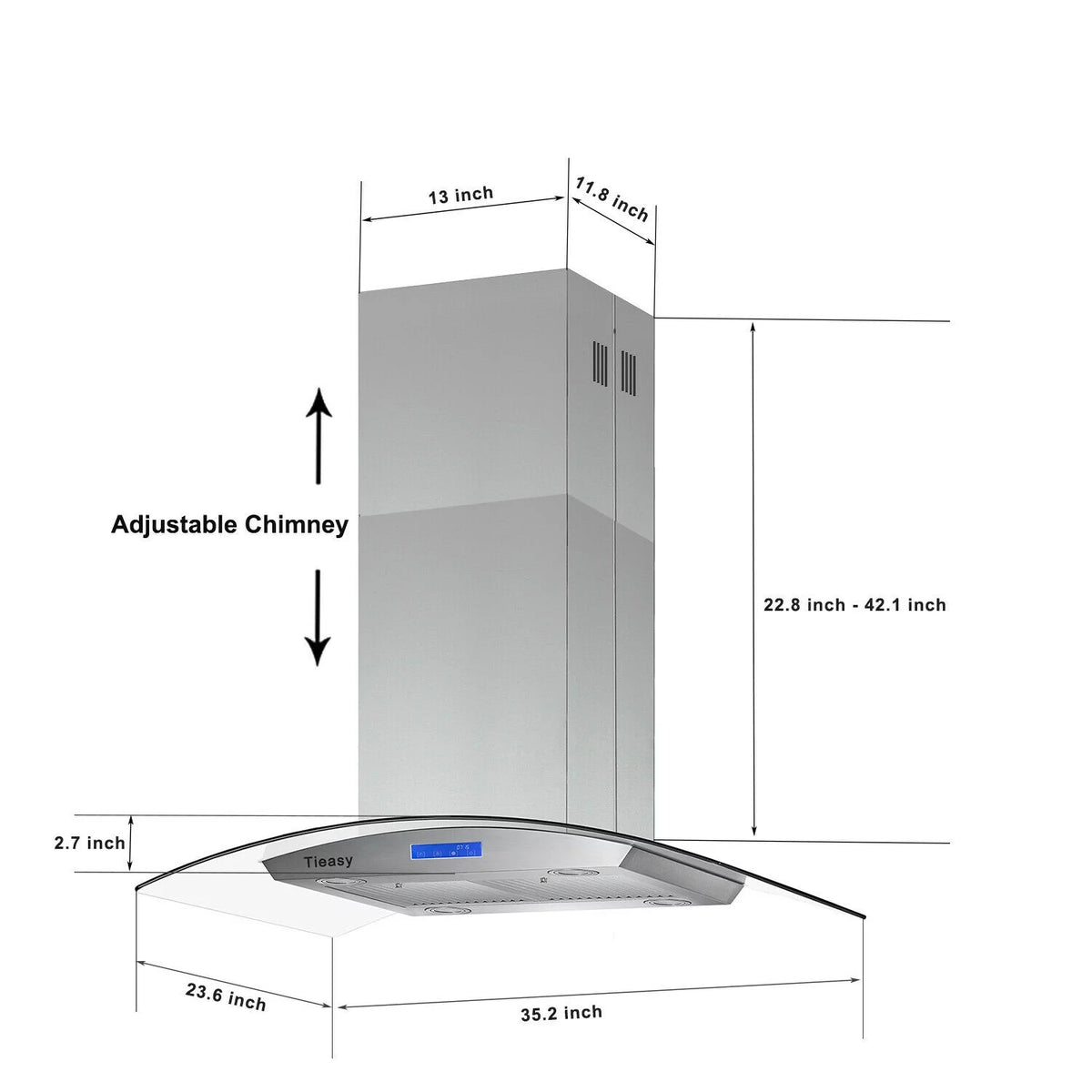 36 inch Island Mount Range Hood 900 CFM with Glass LCD Touch Control Q273227
