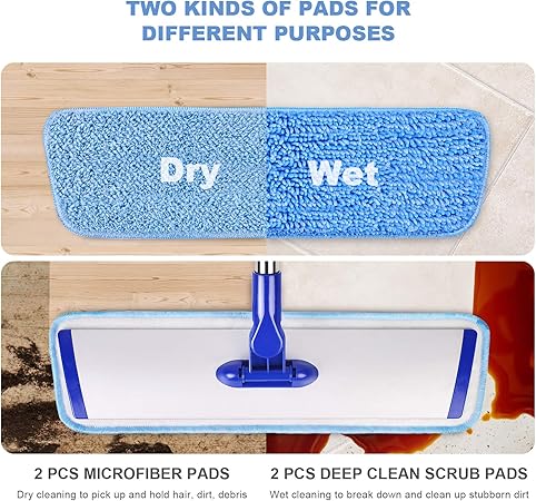 18" Microfiber Flat Mop with Stainless Steel Handle, 4 Reusable Mop Pads G553230