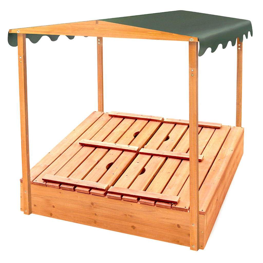 Covered Convertible Cedar Sandbox with Canopy and Two Bench Seats P3574