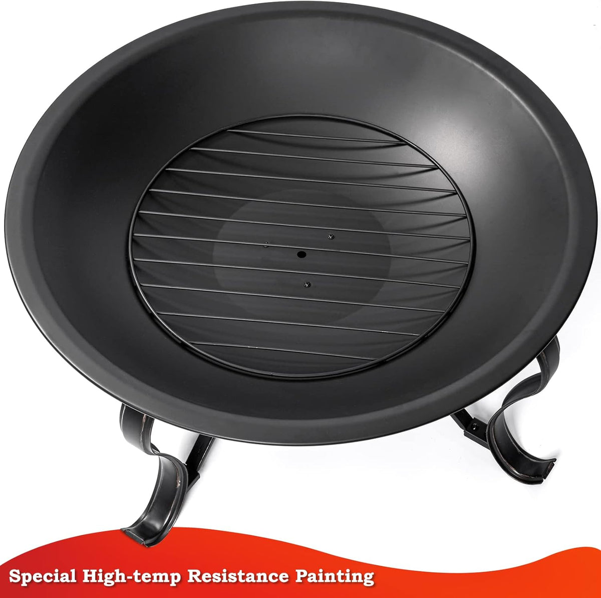 30 inch Outdoor Wood Burning Steel Firepit Bowl with Ash Plate, Spark Screen, Log Grate, Poker H102