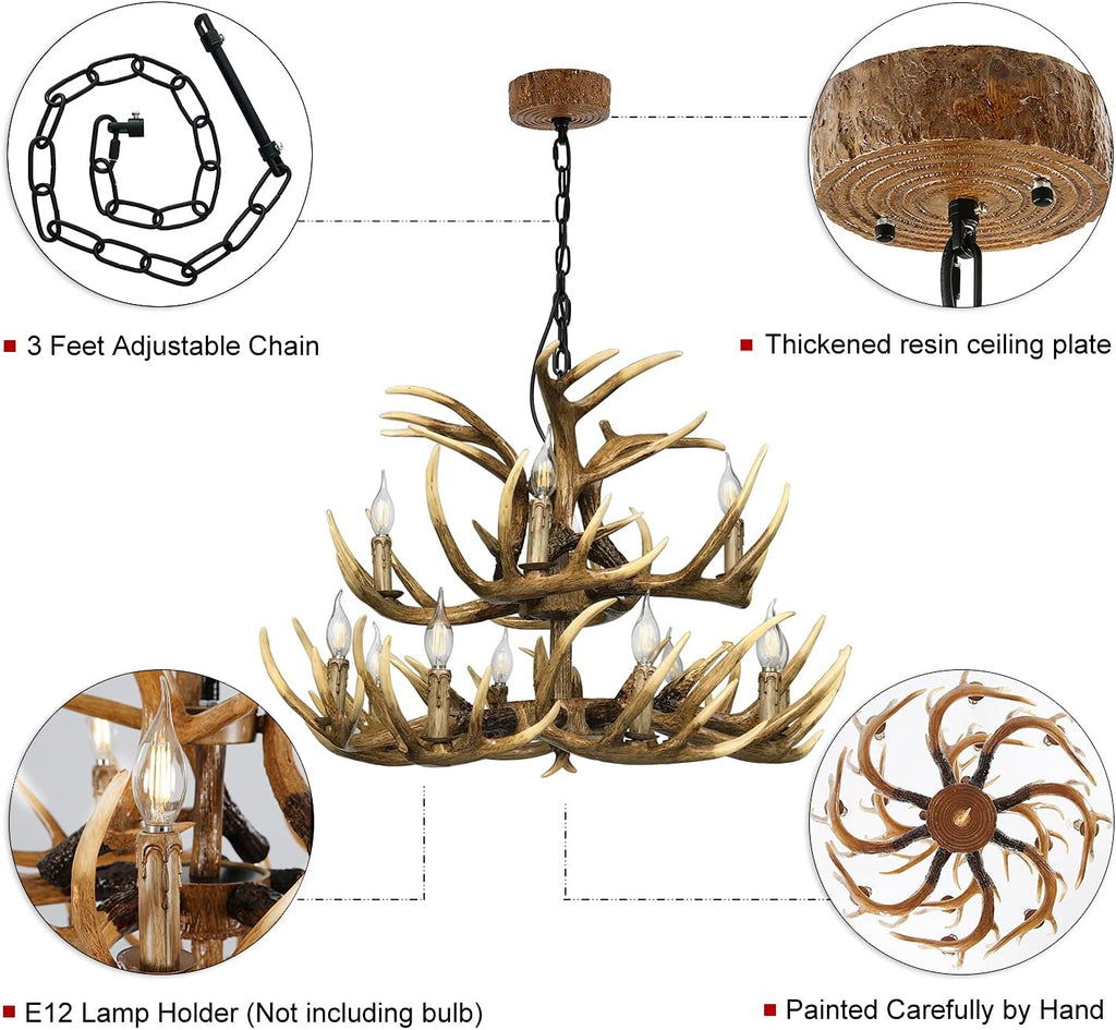 Antler Chandelier, 8+4 Lights, 12 Lights, E12 Base G11226