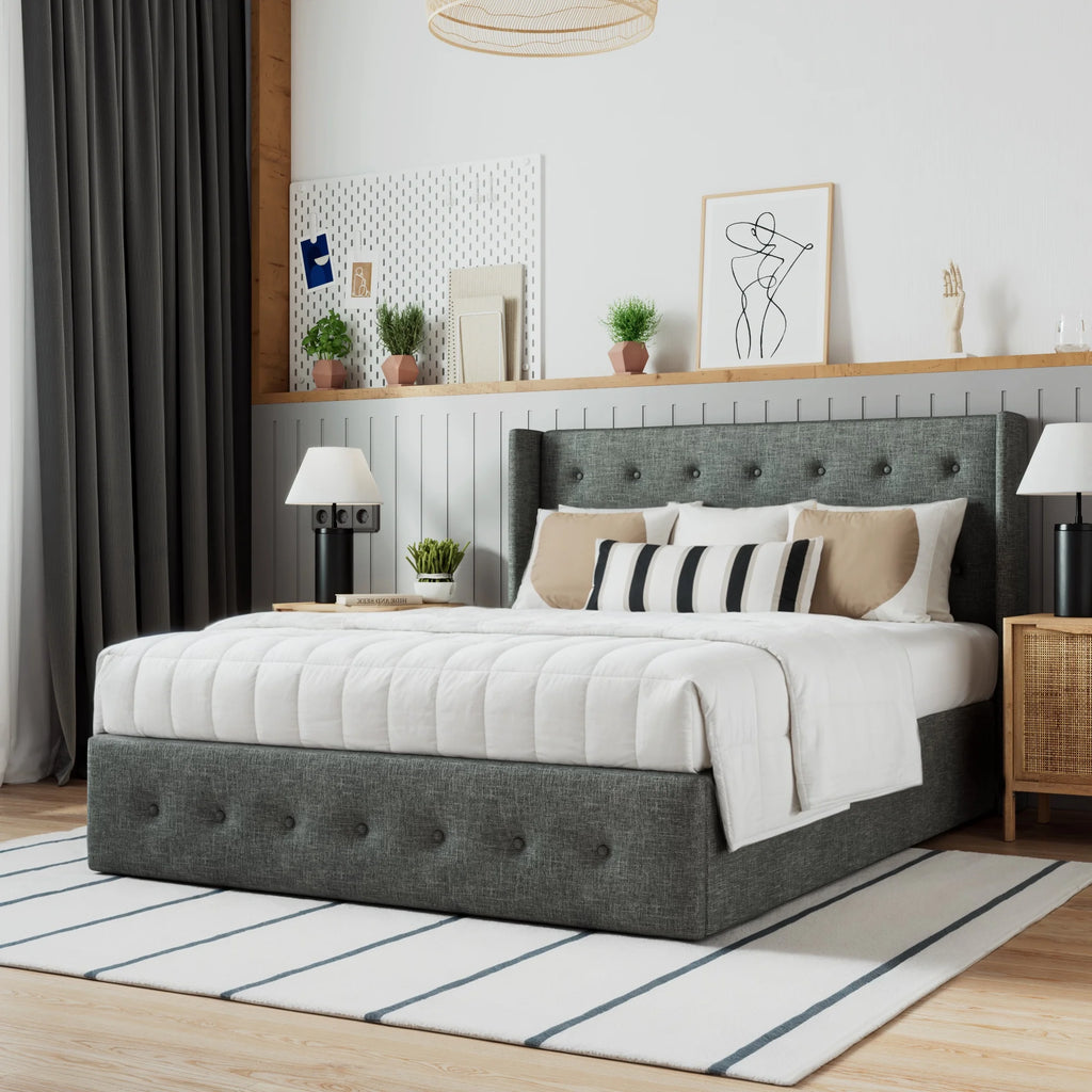 Grey King Size Lift Up Platform Bed Frame with Storage T667