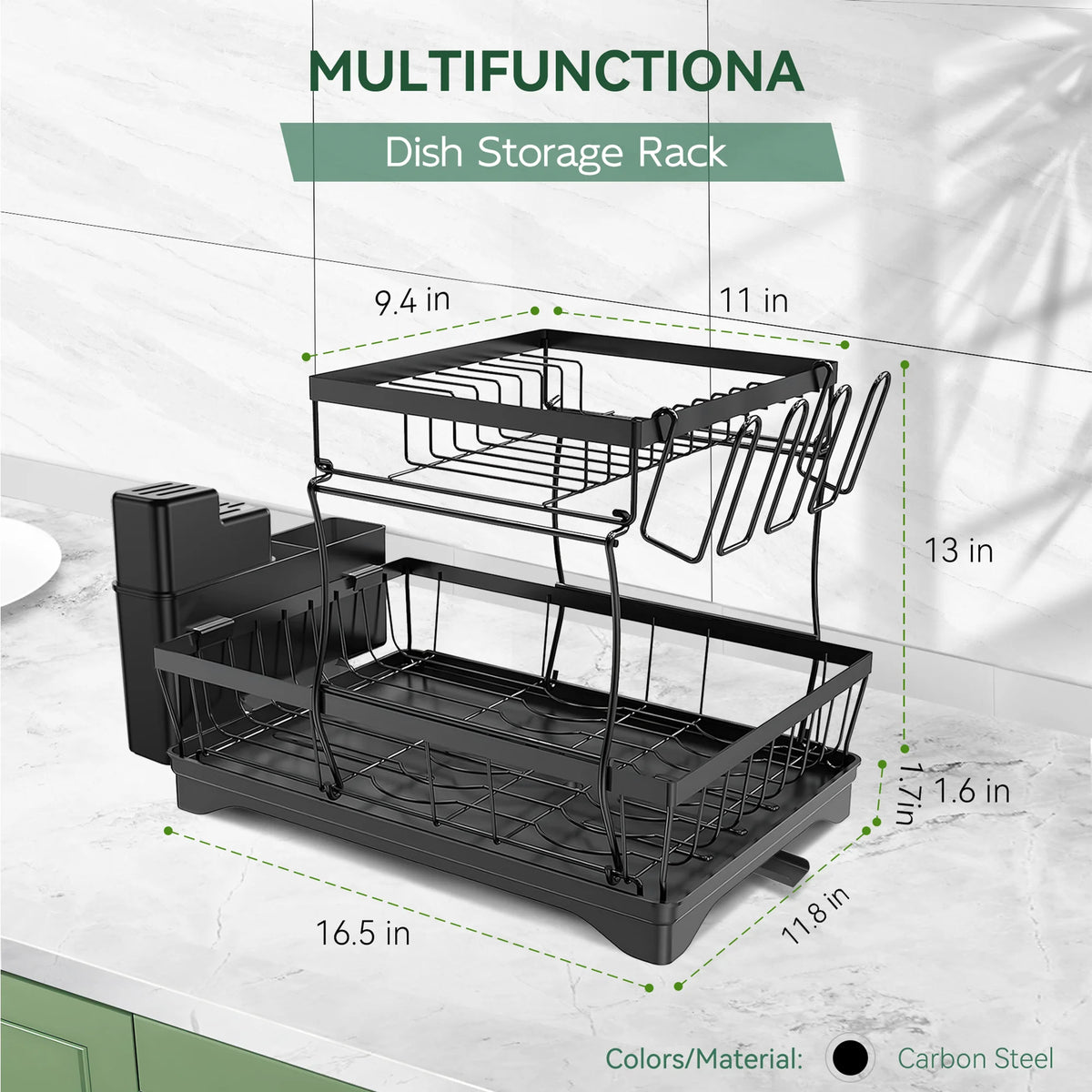 2 Tier Stainless Steel Dish Drying Rack with Drain Board M777987