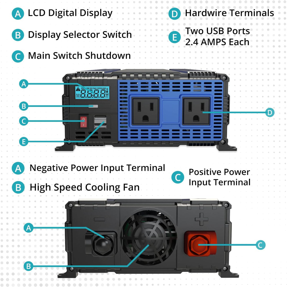 1100 Watts 12V to 110V Modified Sine Wave Power Inverter J366