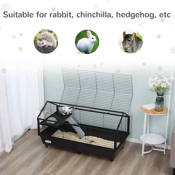 Rolling Metal Small Animal Hutch Cage with Main House and Run D156579