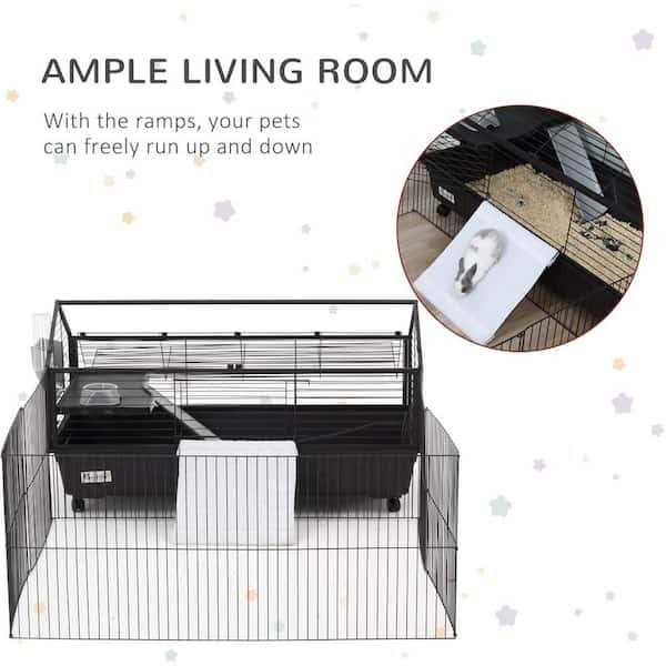 Rolling Metal Small Animal Hutch Cage with Main House and Run D156579