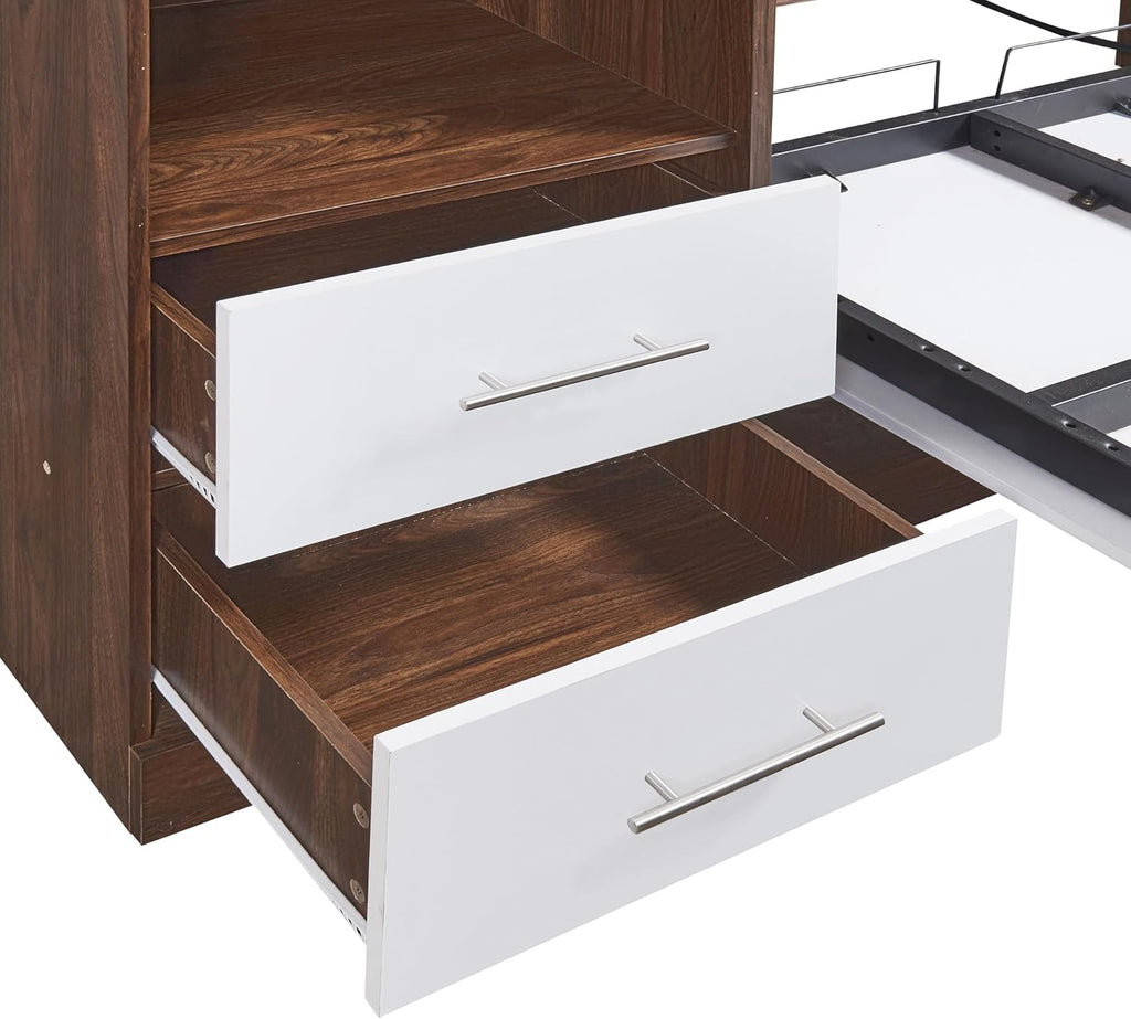 White Twin Size Murphy Bed with Cabinet E497