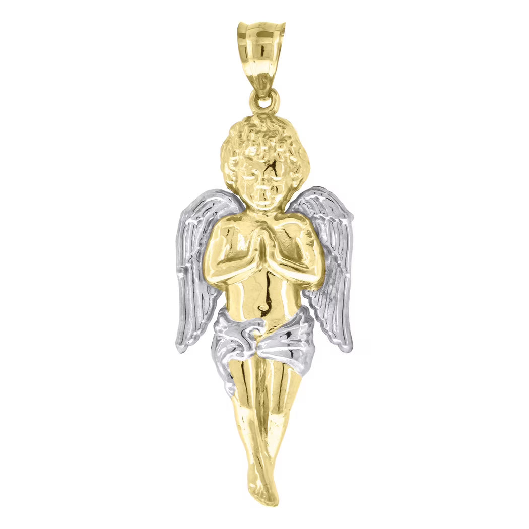 10k Two Tone Gold Cupid Angel Religious Charm Pendant Necklace O2434