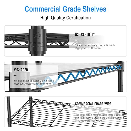 5 Tier NSF Metal Wire Shelving Unit, 60" H x 30" L x 14" D, Chrome I744349