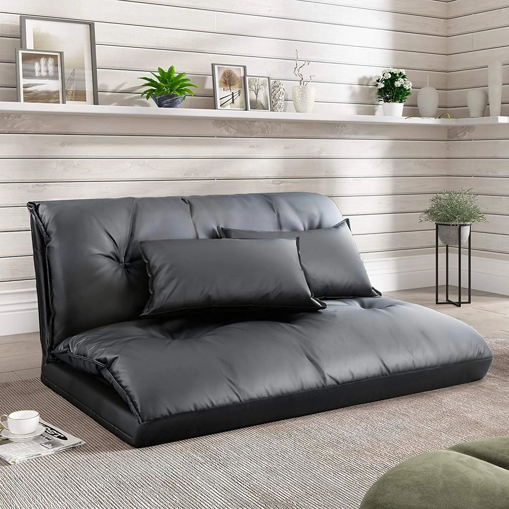 Adjustable Floor Sofa Bed with 2 Pillows, 5 Reclining Position, Black E8842