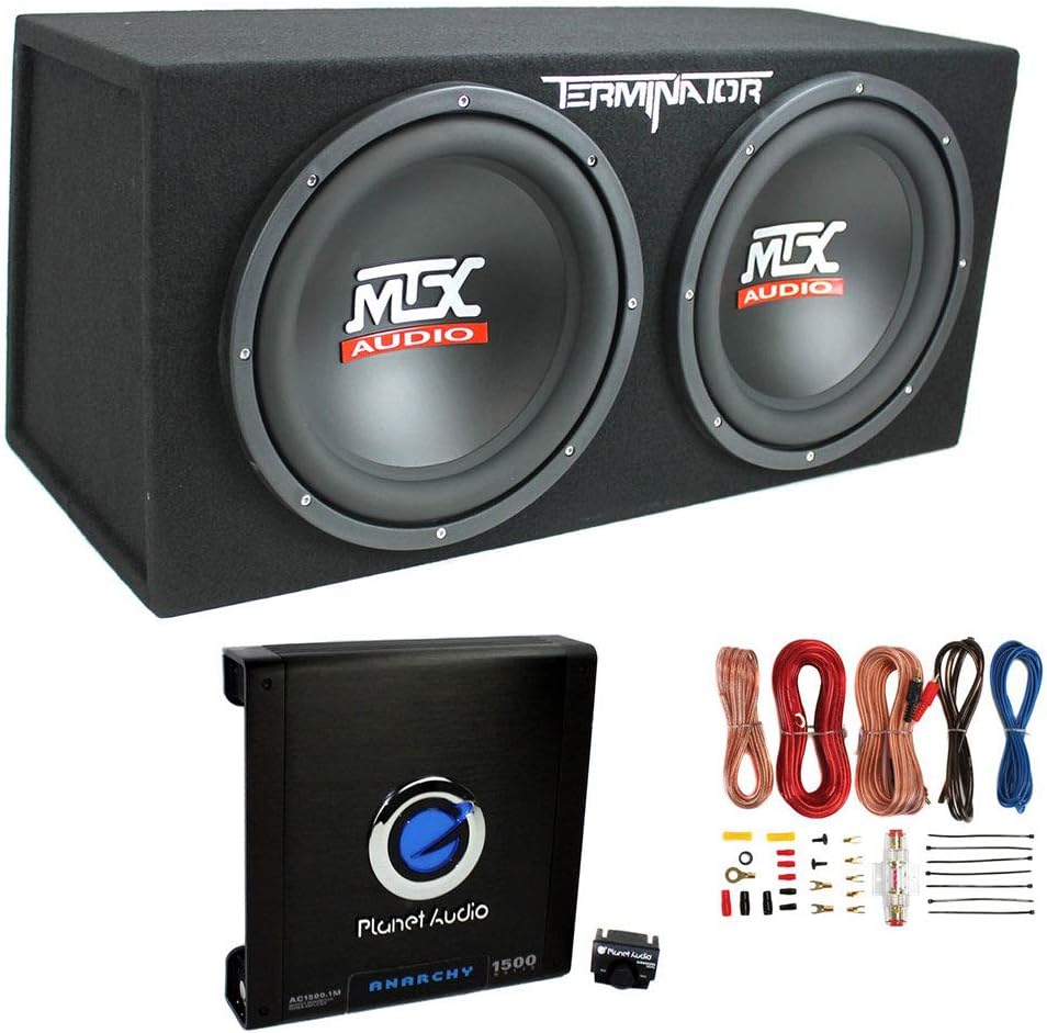 12 1200 Watt 4 Ohm Car Subwoofer with Enclosure and Amplifier W6006