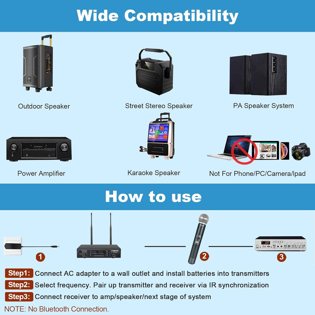 Wireless Microphone System, Dual Channel Cordless Mic Set with 2 Handhelds T894129
