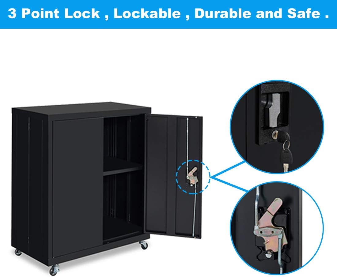 Black Metal Storage Cabinet with Doors and Shelves W15448