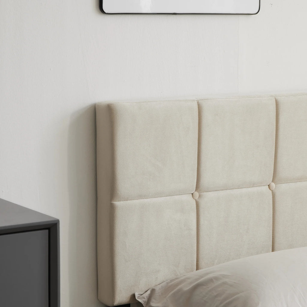 Full Size Platform Bed Frame with 2 Drawers, Upholstered Headboard, Gray T513471