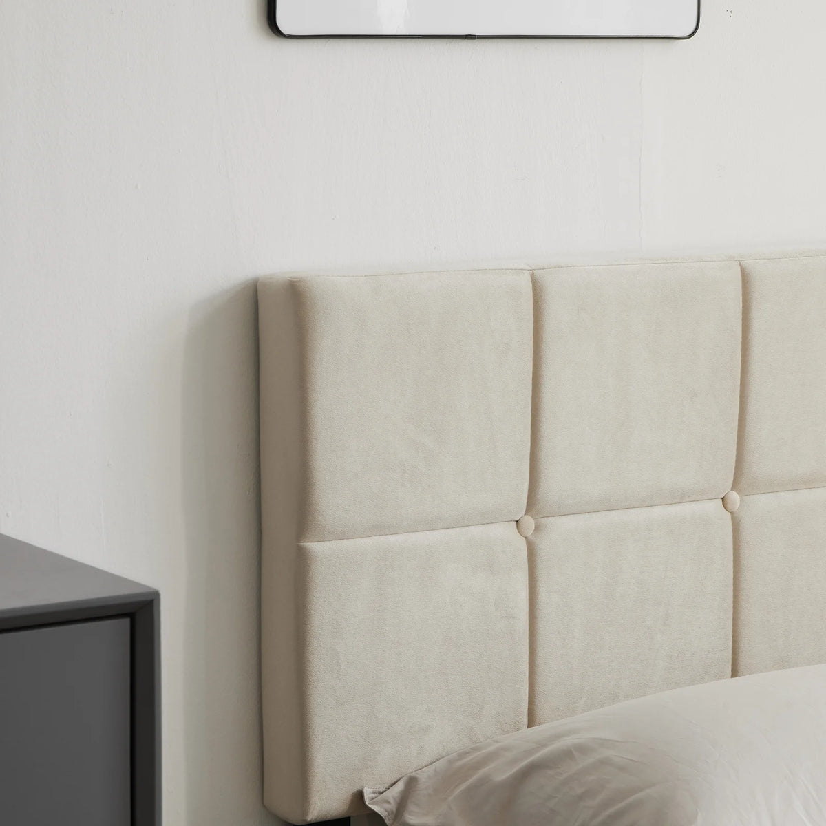 Full Size Platform Bed Frame with 2 Drawers, Upholstered Headboard, Gray T513471