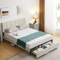 Full Size Platform Bed Frame with 2 Drawers, Upholstered Headboard, Gray T513471