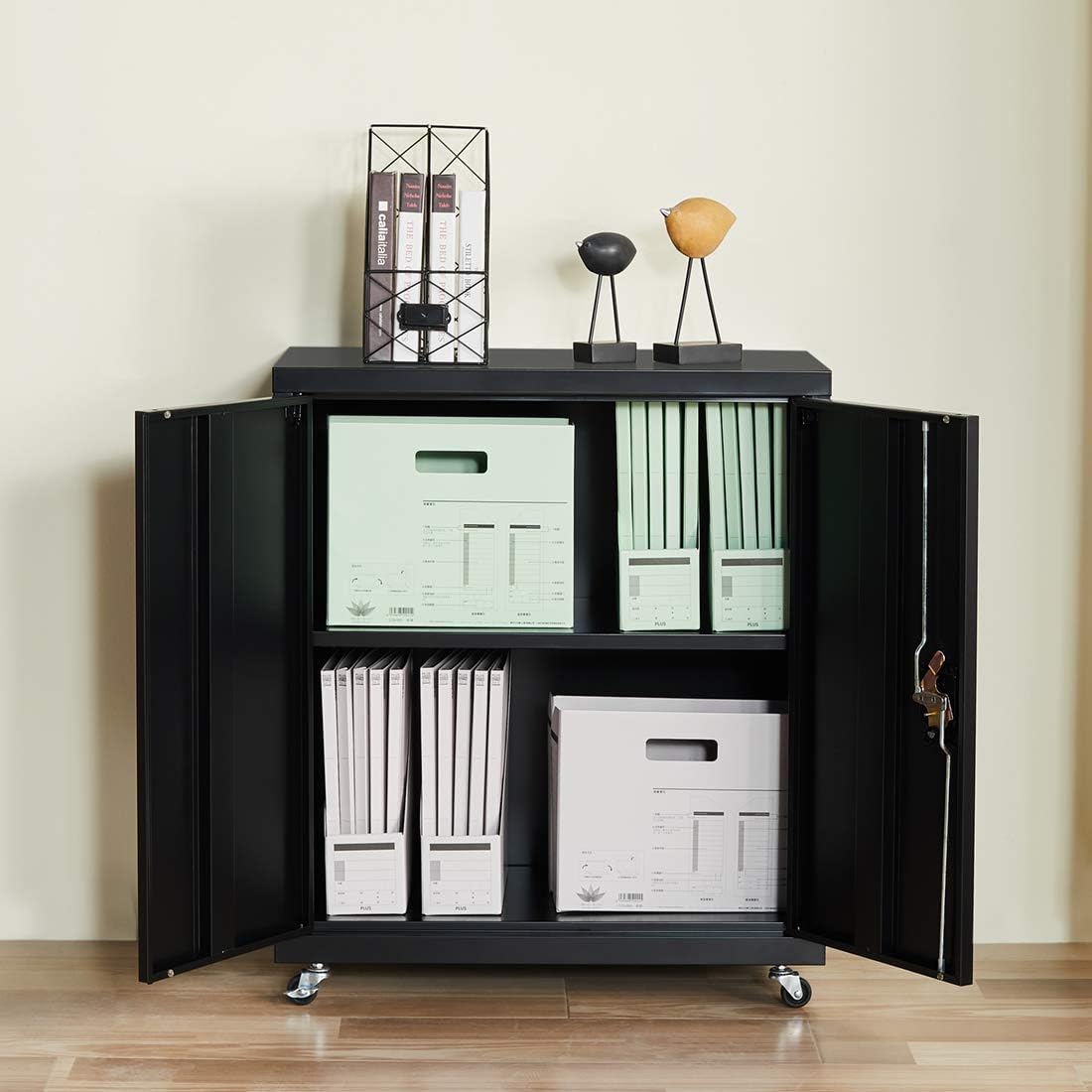 Black Metal Storage Cabinet with Doors and Shelves W15448